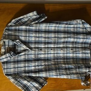 Schmidt Workwear  Men's Plaid Button Down Shirt - Blue Size Large: C